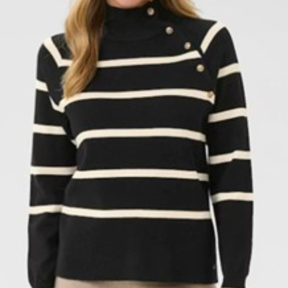 NWT CREAM Striped Button-Detail Sweater black and offwhite stripe size Xsmall